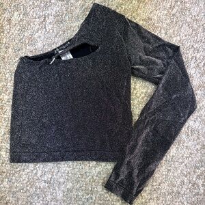ZARA Black Glitter Long Sleeve Crop Top